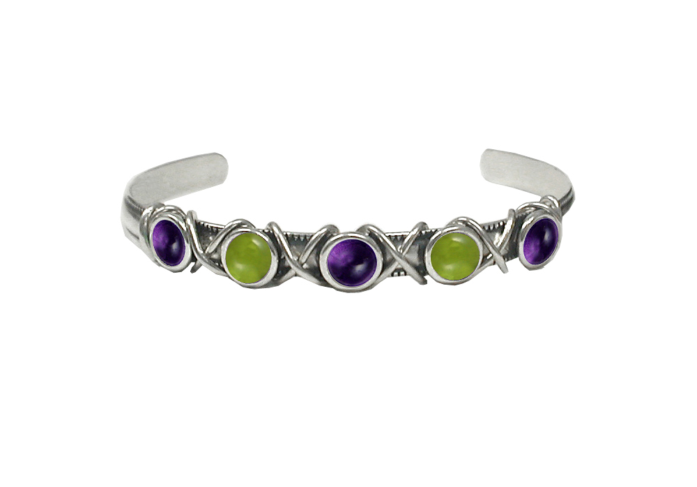 Sterling Silver Cuff Bracelet With Amethyst And Peridot